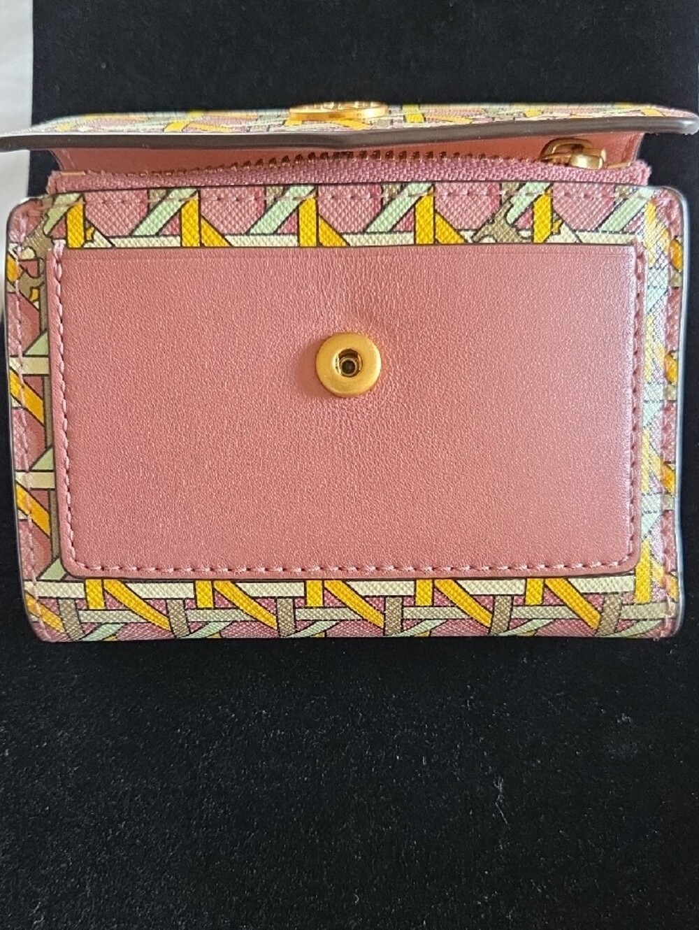Tory Burch Pink Yellow Patterned Leather Card Wallet - Picture 5 of 9